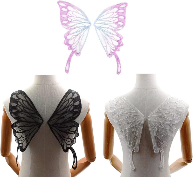 SuiGlory 3 Pair Butterfly Lace Applique, Embroidered Trim Applique Patches Decor Bridal Wedding Dress Decoration - Image 1